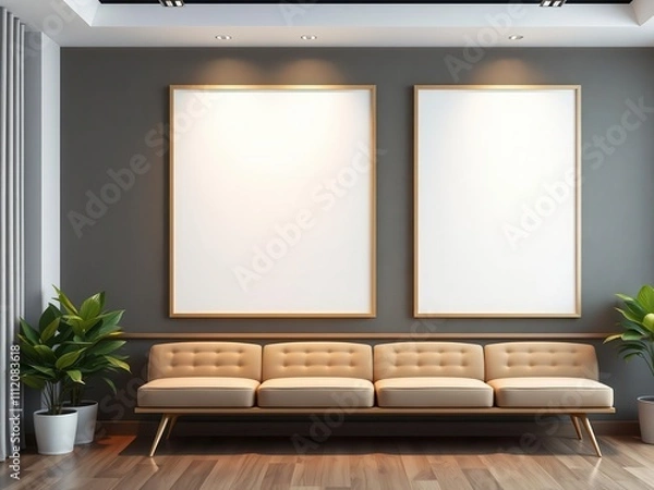 Obraz A mockup of office wall art displaying a corporate design, display, workspace