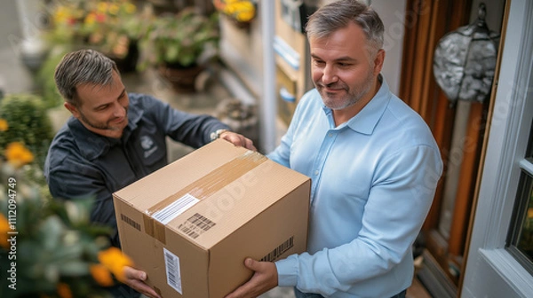 Fototapeta 宅配ダンボールを受け取る男性