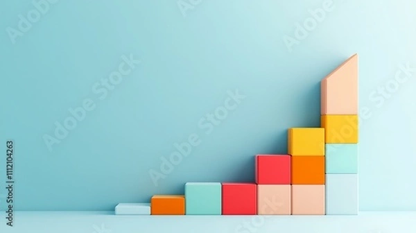Fototapeta business scaling concept. Colorful blocks arranged in an ascending pattern on a soft background.