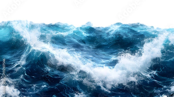 Fototapeta Dramatic Ocean Waves Crashing in Blue Tones at Sunset with Dynamic Movement