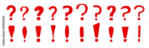 Obraz A set of red symbols featuring exclamation and question marks, ideal for alerts, warnings, and important notifications. For conveying urgency, advice, and awareness in communication.