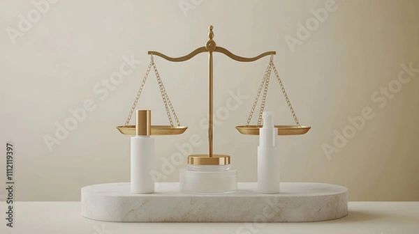 Fototapeta Elegant 3D Render of Skincare Products on Scales