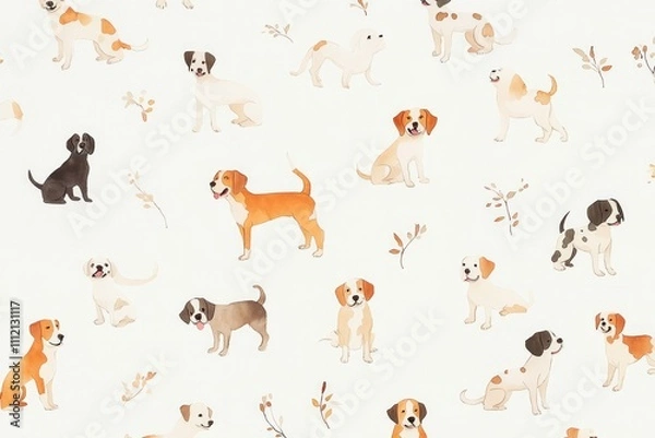 Fototapeta A white background with dogs pattern