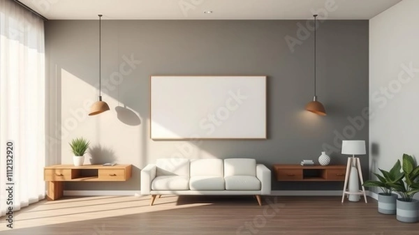 Fototapeta A mockup of office wall art featuring a canvas print in a modern and minimalist environment, mockup, environment
