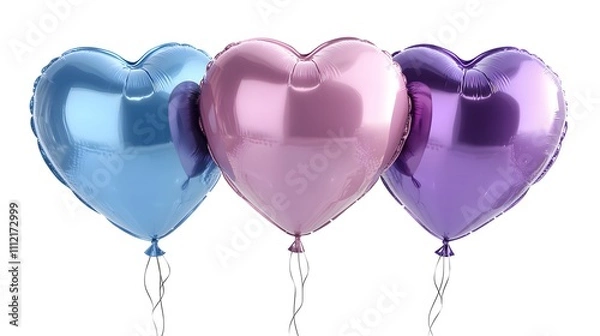 Obraz stunning colorful hellium balloons with love shape on white background