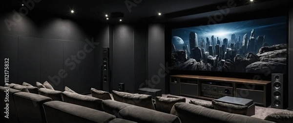 Obraz A modern home theater setup featuring a sleek black design and premium audio system