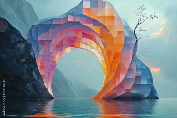 Fototapeta a colorful, abstract, digital painting of a rock formation