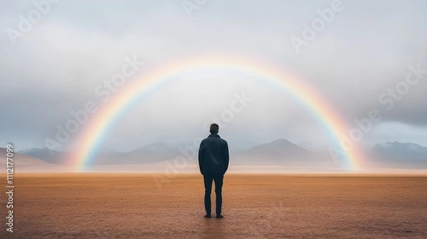 Obraz Witnessing a rainbow after rain desert landscape photography serene environment wide angle view nature's beauty