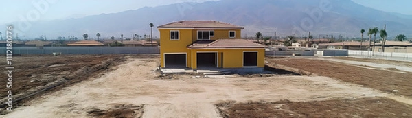 Fototapeta New Yellow House Construction Aerial Photo