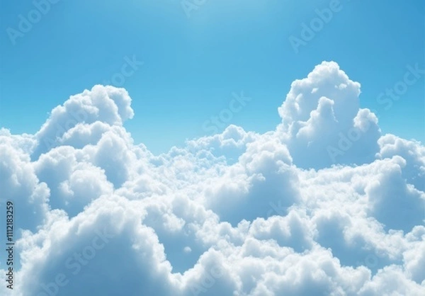 Fototapeta Serene Blue Sky with Fluffy White Clouds, Perfect for Nature, Tranquility, and Dreamy Landscapes, Ideal for Backgrounds and Relaxation Themes