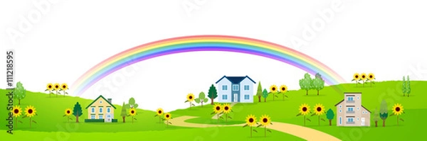 Fototapeta ひまわり　夏　風景　背景