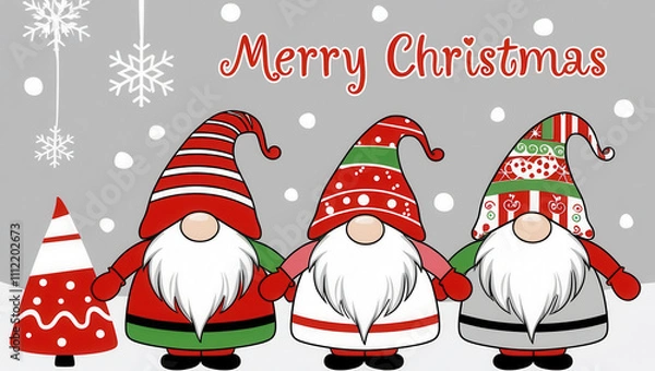 Obraz Charming Gnome Friends: A Delightful Christmas Greeting