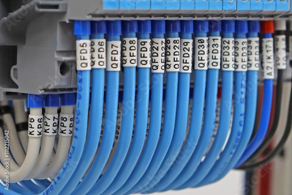 Fototapeta Marking of insulated mounting wires with tape.
