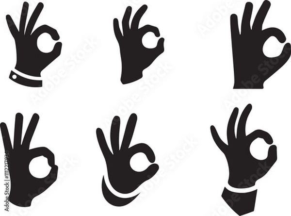 Obraz Okay hand icon vector design collection. Okay vector design icon full black and white.