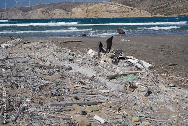 Fototapeta pile of trash on prasonisi beach
