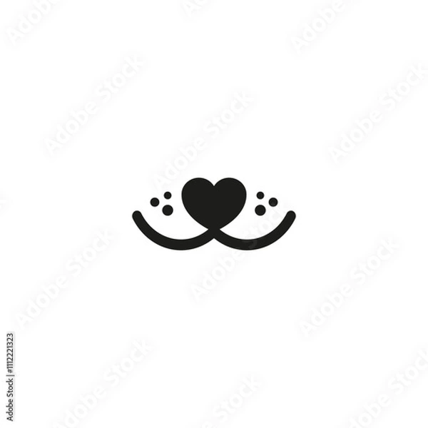Fototapeta Pet face with smile and heart. Simple minimal vector drawing.