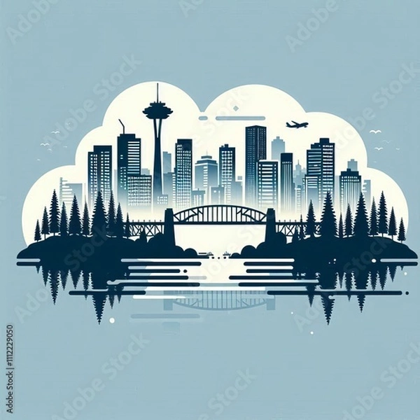Fototapeta Vancouver in Minimalist Vector Art Clean lines simple shapes wit