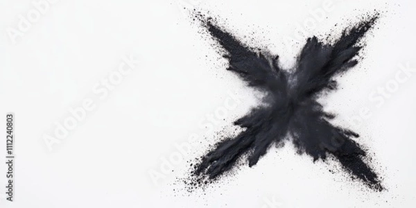 Obraz A striking black powder mark creating an abstract X shape on a white background.