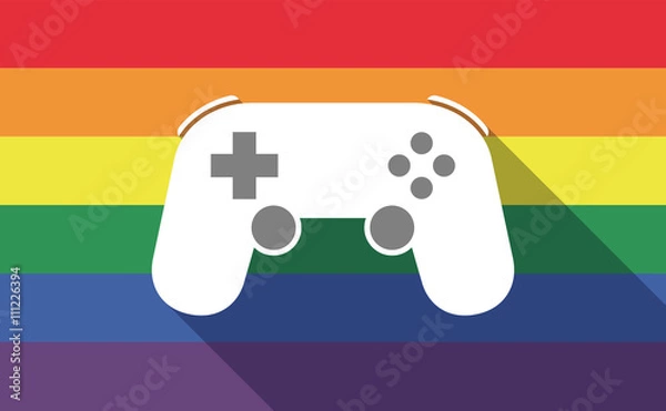 Fototapeta Long shadow gay pride flag with  a game pad