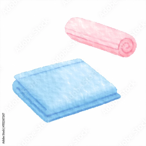 Fototapeta デジタル水彩画＿タオル、おしぼり