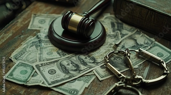Obraz Gavel Money Handcuffs Judicial Corruption