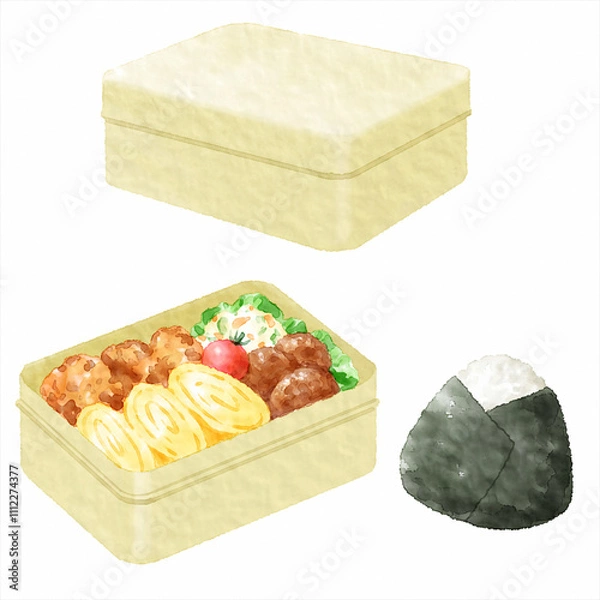 Fototapeta デジタル水彩画＿お弁当