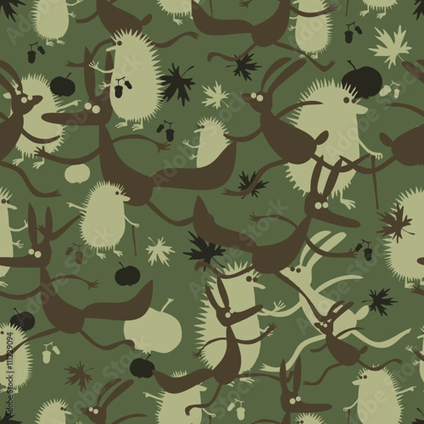 Fototapeta Funny childish camouflage seamless vector pattern.