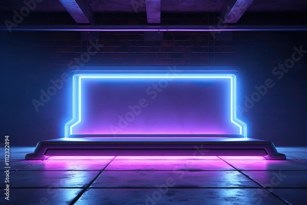Fototapeta Beautiful 3d render of abstract futuristic blue neon podium with free space