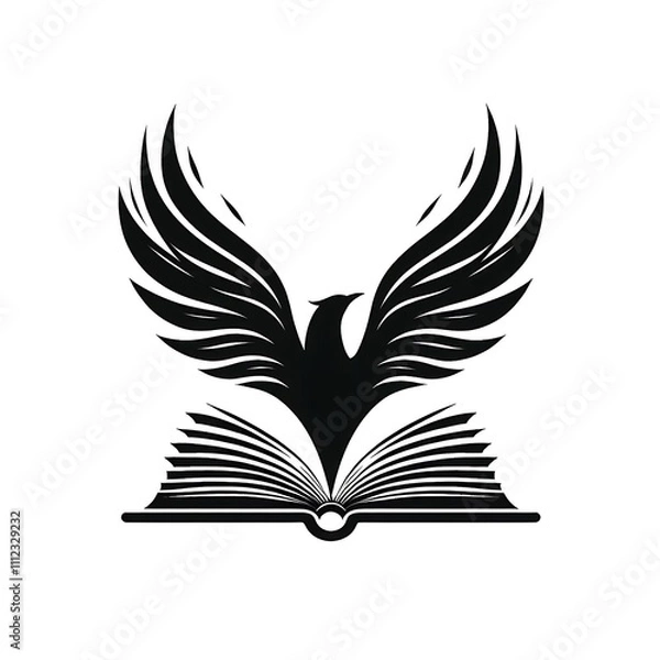 Obraz A stylized phoenix rising from an open book.