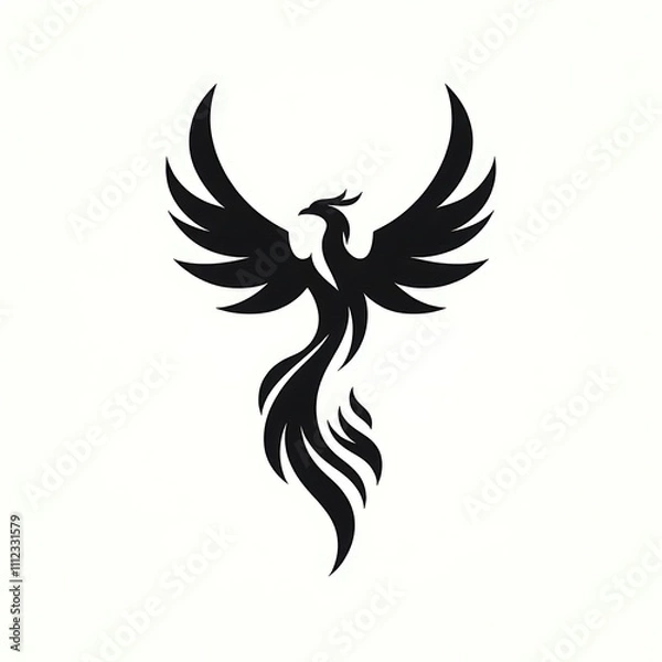 Obraz Black silhouette of a phoenix with stylized flames.