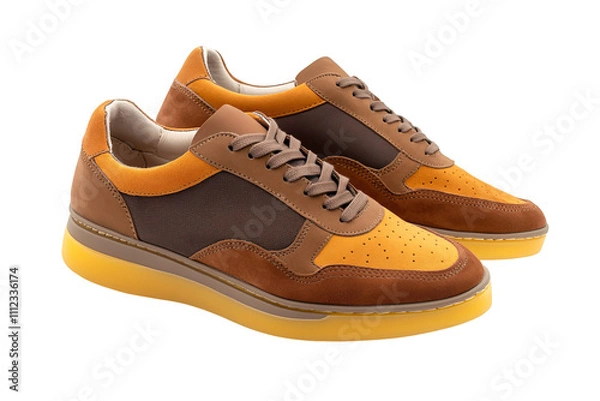 Obraz a pair of brown and yellow shoes