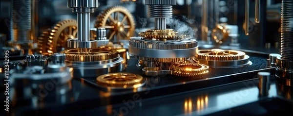 Obraz Intricate mechanical gears and clockwork machinery components, detailed and shiny.