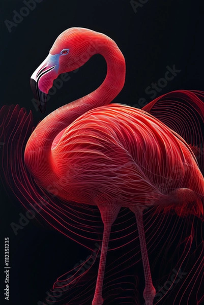Fototapeta abstract flamingo flamingo bird with lines in terracotta color