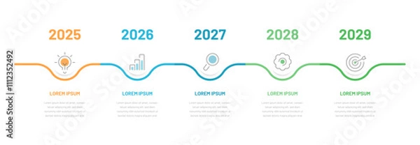 Fototapeta Five-step timeline, infographics, chart. It can be used in a presentation to display results or goals, subtotals