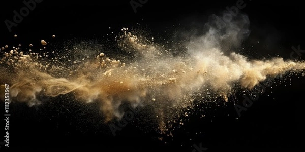Fototapeta Natural dust particles floating in the air against a black background, dust, particles, flow, air, black