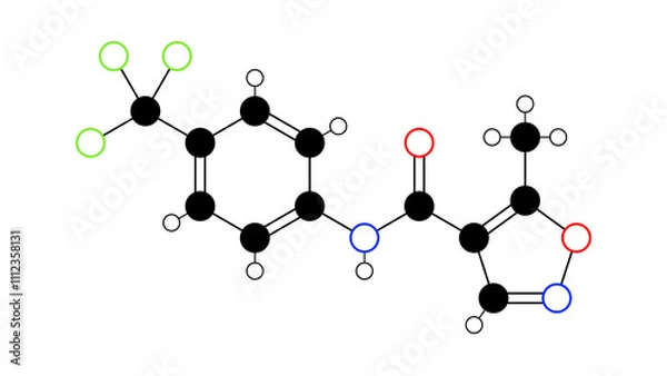 Fototapeta Leflunomide molecule, structural chemical formula, ball-and-stick model, isolated image immunomodulatory agent