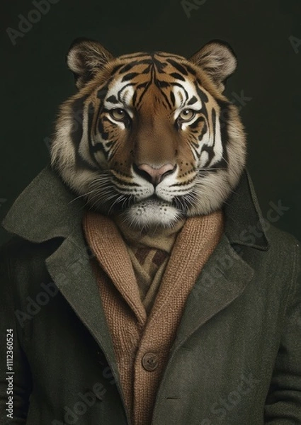 Fototapeta Majestic Tiger in Stylish Attire: A Unique Fusion of Nature and Fashion Captures Attention with Its Striking Presence and Unusual Combination of Wild and Sophisticated Elements