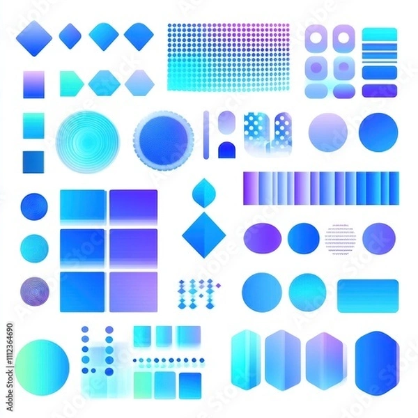 Fototapeta Abstract Colorful Geometric Shapes Collection in Varied Shades of Blue and Purple for Modern Design and Creative Projects