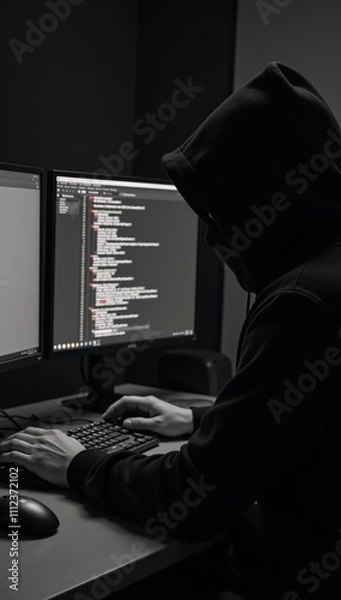 Fototapeta Cybercrime illustration depicts hacker stealing data through crypto scam