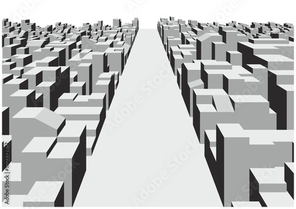 Fototapeta シンプルなモノトーンのビル群とメインストリート