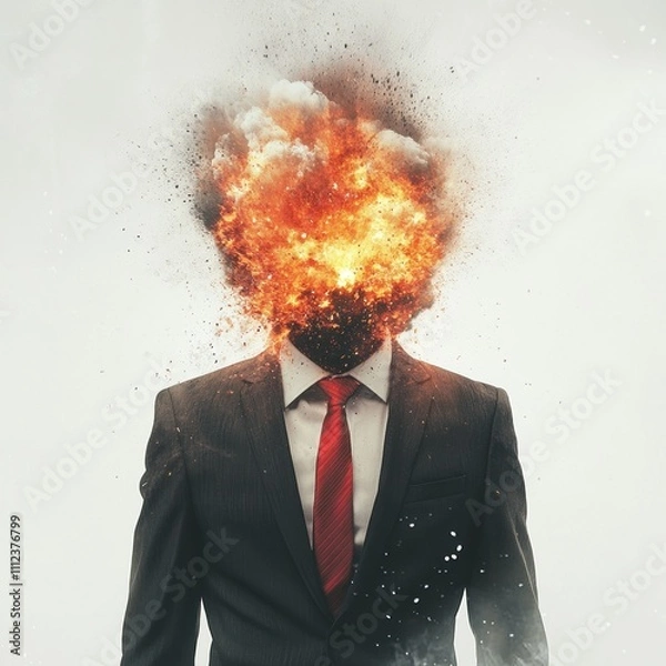 Obraz Artistic depiction of a man's mind bursting in flames.