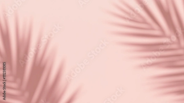 Obraz Abstract minimalist background with soft shadows of palm leaves on a pastel pink surface. Elegant and stylish design suitable for the beauty industry, branding, social networks, cosmetics advertising.