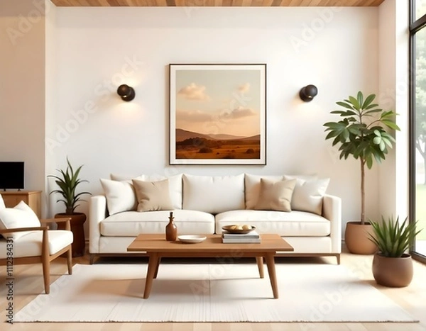 Fototapeta High quality modern living room interior design.