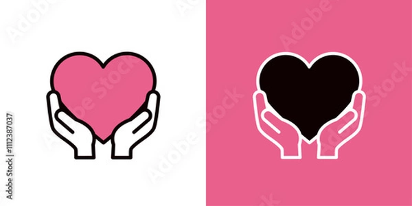 Obraz 両手で下からハートを持つアイコン＿手とハートのマーク＿コピースペース＿太い線