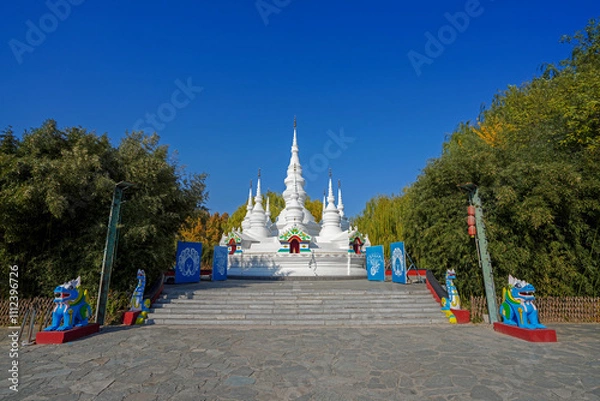Obraz Mini view of Manfeilong White Pagoda in Dai Scenic Area of China Ethnic Museum