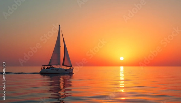 Fototapeta Horizon's Warm Embrace - A Serene Sunset on the Open Ocean