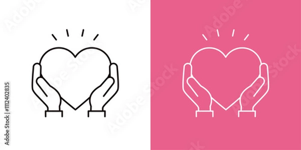 Obraz 両手でハートを持つアイコン＿手とハートのマーク＿コピースペース＿細い線＿びっくり