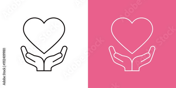 Obraz 手の上に浮かぶハートのアイコン＿手とハートのマーク＿コピースペース＿細い線