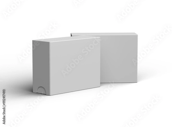 Fototapeta Rendered image of a wide rectangular sliding drawer box on a light background