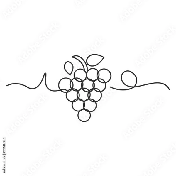 Fototapeta Continuous line art drawing style of grapes. Black line sketch on white background. Modern illustration.Grapes outline icon.
